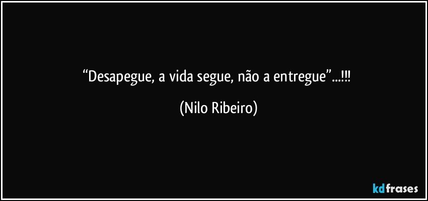 “Desapegue, a vida segue, não a entregue”...!!! (Nilo Ribeiro)