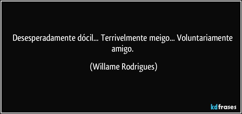 Desesperadamente dócil... Terrivelmente meigo... Voluntariamente amigo. (Willame Rodrigues)