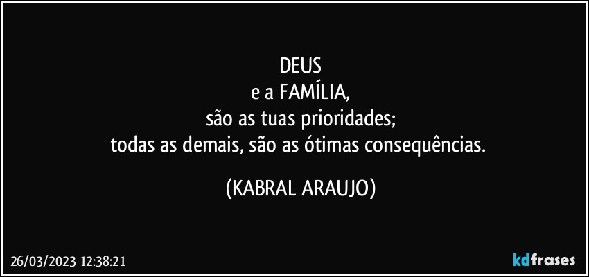 DEUS
e a FAMÍLIA,
são as tuas prioridades;
todas as demais, são as ótimas consequências. (KABRAL ARAUJO)