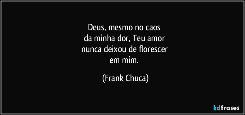 Deus, mesmo no caos 
da minha dor, Teu amor 
nunca deixou de florescer 
em mim. (Frank Chuca)