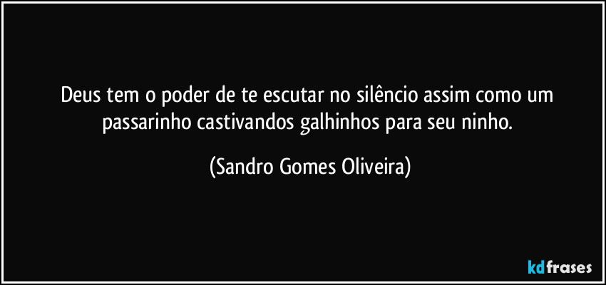 Deus tem o poder de te escutar no silêncio assim como um passarinho castivandos galhinhos para seu ninho. (Sandro Gomes Oliveira)