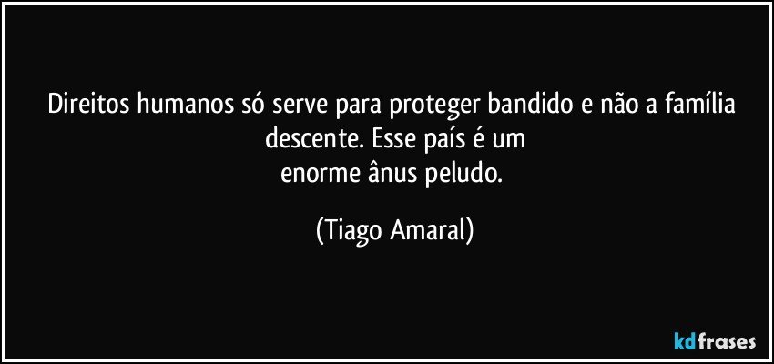 Direitos humanos só serve para proteger bandido e não a família descente. Esse país é um
enorme ânus peludo. (Tiago Amaral)