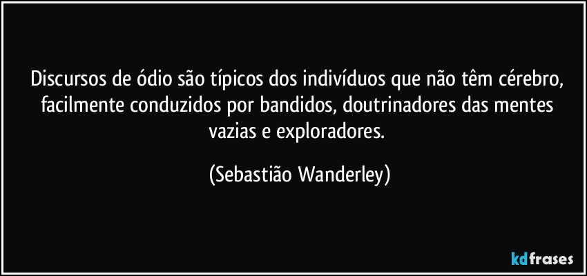 Discursos de ódio são típicos dos indivíduos que não têm cérebro, facilmente conduzidos por bandidos, doutrinadores das mentes vazias e exploradores. (Sebastião Wanderley)