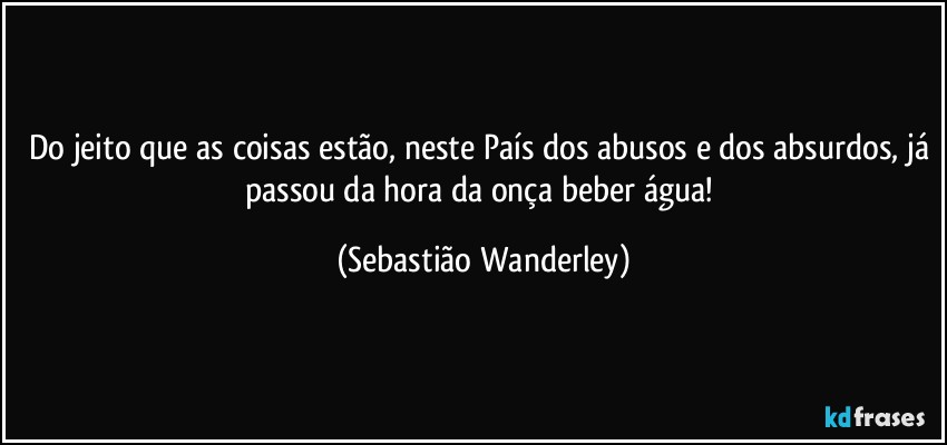Do jeito que as coisas estão, neste País dos abusos e dos absurdos, já passou da hora da onça beber água! (Sebastião Wanderley)