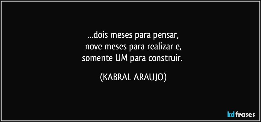 ...dois meses para pensar,
nove meses para realizar e,
somente UM para construir. (KABRAL ARAUJO)