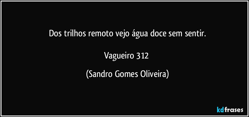 Dos trilhos remoto vejo água doce sem sentir.

Vagueiro 312 (Sandro Gomes Oliveira)