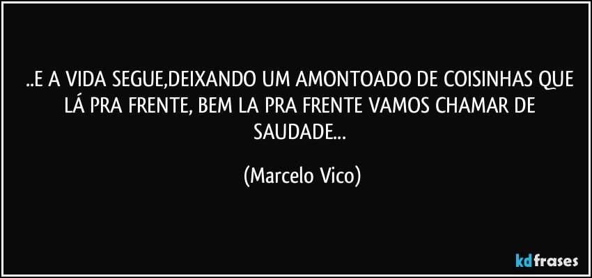 ..E A VIDA SEGUE,DEIXANDO UM AMONTOADO DE COISINHAS QUE LÁ PRA FRENTE, BEM LA PRA FRENTE VAMOS CHAMAR DE SAUDADE... (Marcelo Vico)