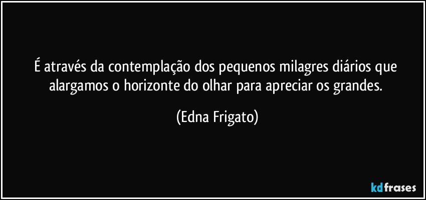 É através da contemplação dos pequenos milagres diários que alargamos o horizonte do olhar para apreciar os grandes. (Edna Frigato)