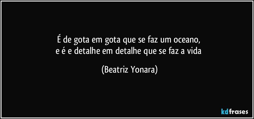 É de gota em gota que se faz um oceano, 
e é e detalhe em detalhe que se faz a vida (Beatriz Yonara)