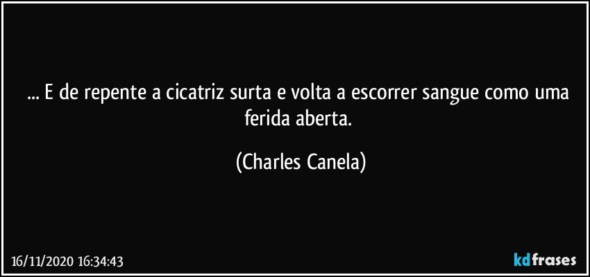 ... E de repente a cicatriz surta e volta a escorrer sangue como uma ferida aberta. (Charles Canela)