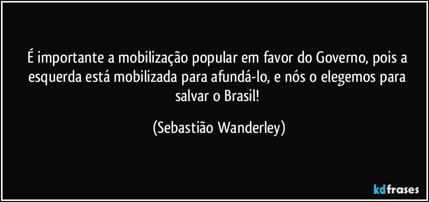 É importante a mobilização popular em favor do Governo, pois a esquerda está mobilizada para afundá-lo, e nós o elegemos para salvar o Brasil! (Sebastião Wanderley)