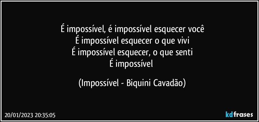 É impossível, é impossível esquecer você
É impossível esquecer o que vivi
É impossível esquecer, o que senti
É impossível (Impossível - Biquini Cavadão)