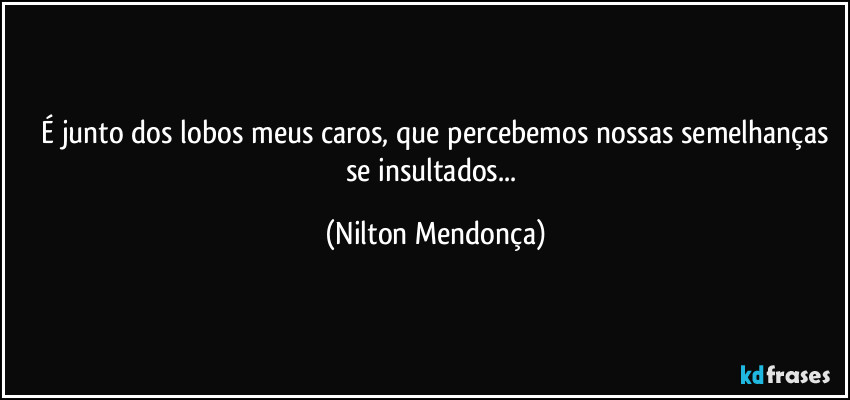 ⁠É junto dos lobos meus caros, que percebemos nossas semelhanças se insultados... (Nilton Mendonça)