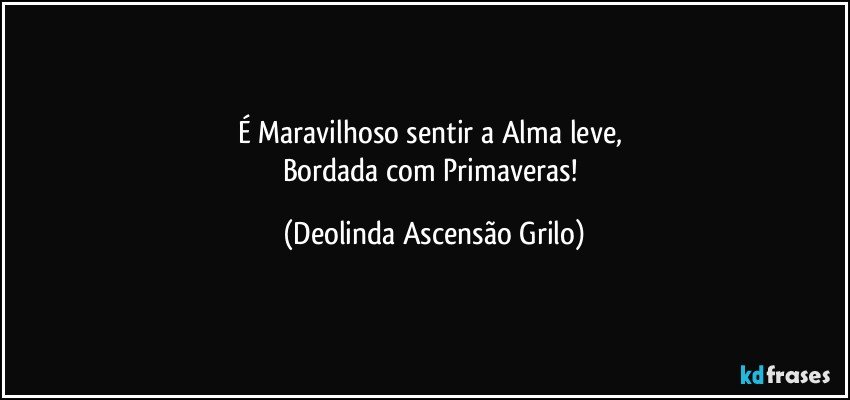 É Maravilhoso sentir a Alma leve, 
Bordada com Primaveras! (Deolinda Ascensão Grilo)