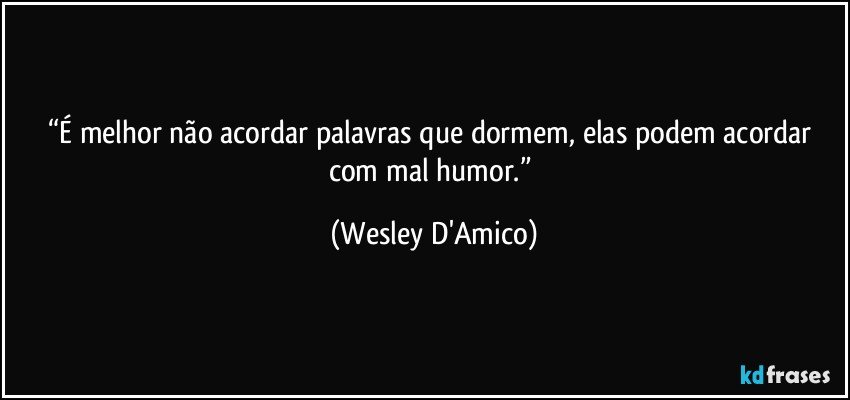 “É melhor não acordar palavras que dormem, elas podem acordar com mal humor.” (Wesley D'Amico)