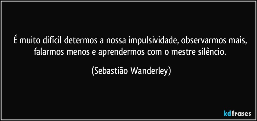 É muito difícil determos a nossa impulsividade, observarmos mais, falarmos menos e aprendermos com o mestre silêncio. (Sebastião Wanderley)