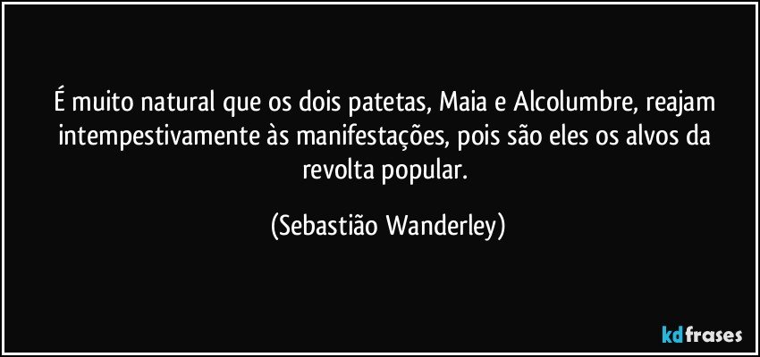 É muito natural que os dois patetas, Maia e Alcolumbre, reajam intempestivamente às manifestações, pois são eles os alvos da revolta popular. (Sebastião Wanderley)