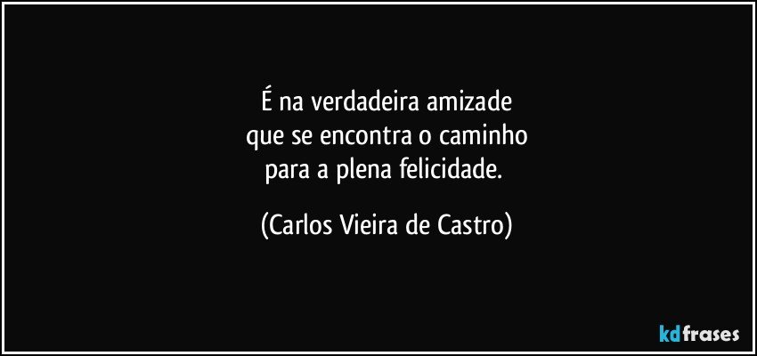 É na verdadeira amizade
que se encontra o caminho
para a plena felicidade. (Carlos Vieira de Castro)