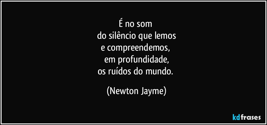 É no som 
do silêncio que lemos
e compreendemos, 
em profundidade,
os ruídos do mundo. (Newton Jayme)