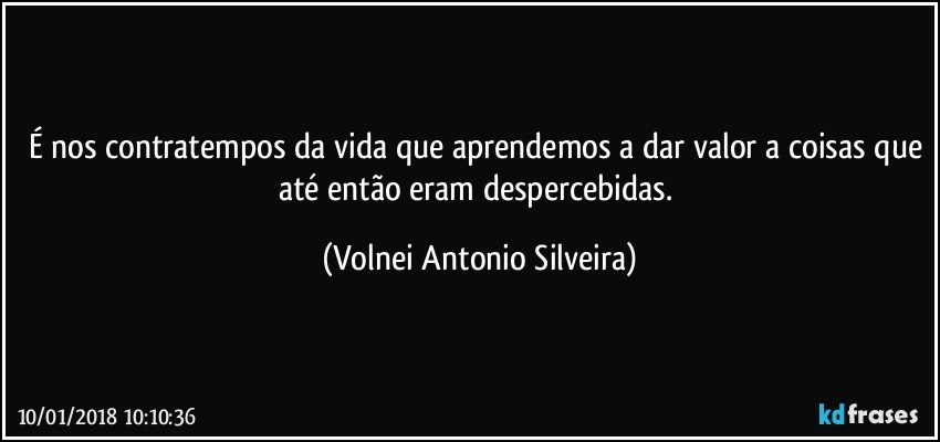 É nos contratempos da vida que aprendemos a dar valor a coisas que até então eram despercebidas. (Volnei Antonio Silveira)