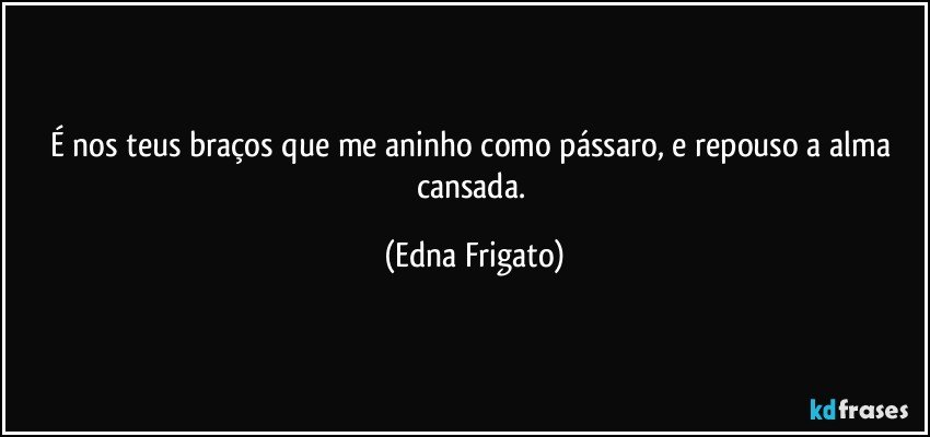 É nos teus braços que me aninho como pássaro, e repouso a alma cansada. (Edna Frigato)