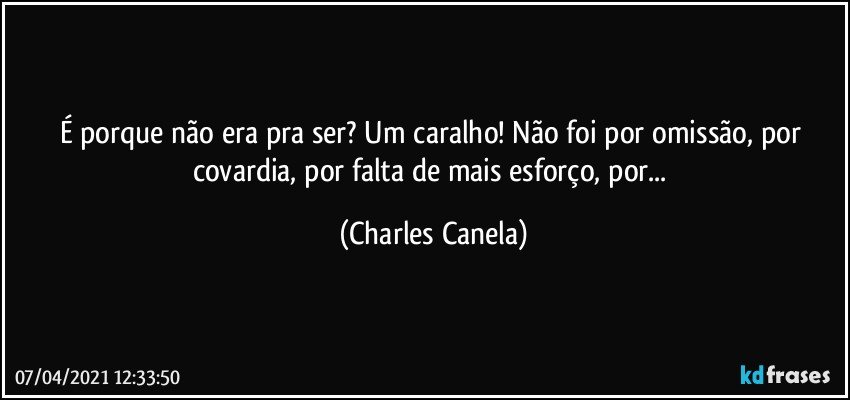 É porque não era pra ser? Um caralho! Não foi por omissão, por covardia, por falta de mais esforço, por... (Charles Canela)