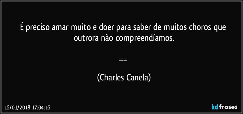 É preciso amar muito e doer para saber de muitos choros que outrora não compreendíamos.

== (Charles Canela)