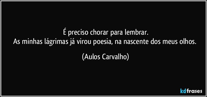 É preciso chorar para lembrar.
As minhas lágrimas já virou poesia, na nascente dos meus olhos. (Aulos Carvalho)