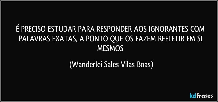 É PRECISO ESTUDAR PARA RESPONDER AOS IGNORANTES COM PALAVRAS EXATAS, A PONTO QUE OS FAZEM REFLETIR EM SI MESMOS (Wanderlei Sales Vilas Boas)