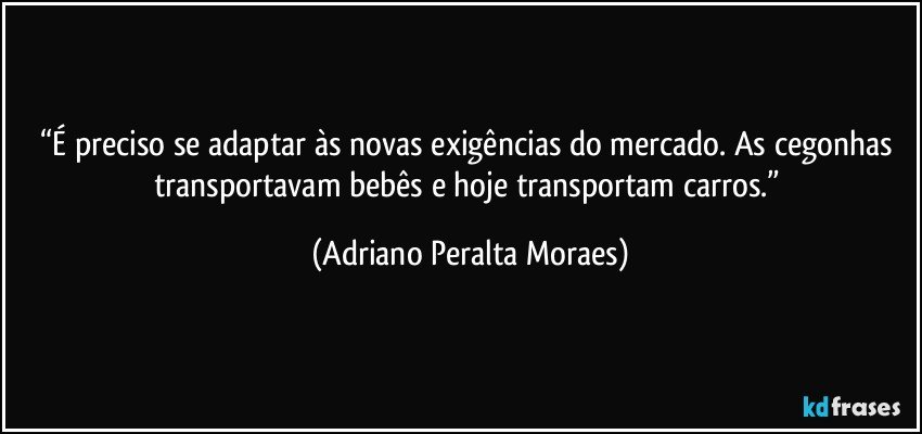 “É preciso se adaptar às novas exigências do mercado. As cegonhas transportavam bebês e hoje transportam carros.” (Adriano Peralta Moraes)