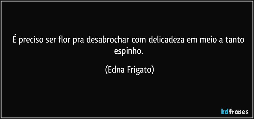 É preciso ser flor pra desabrochar com delicadeza em meio a tanto espinho. (Edna Frigato)