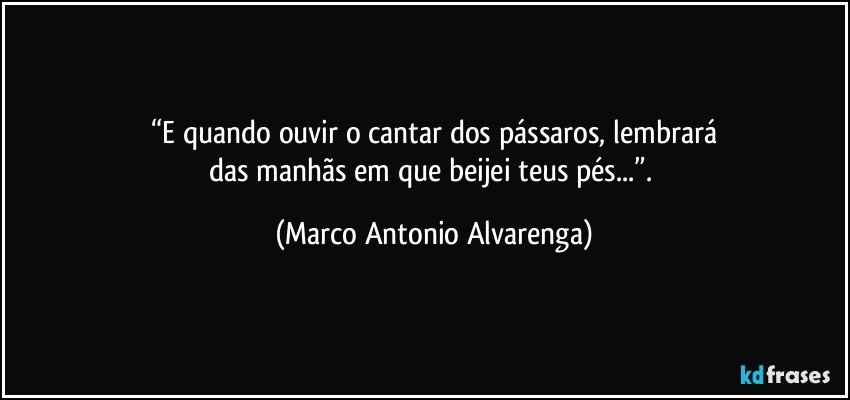 “E quando ouvir o cantar dos pássaros, lembrará
das manhãs em que beijei teus pés...”. (Marco Antonio Alvarenga)