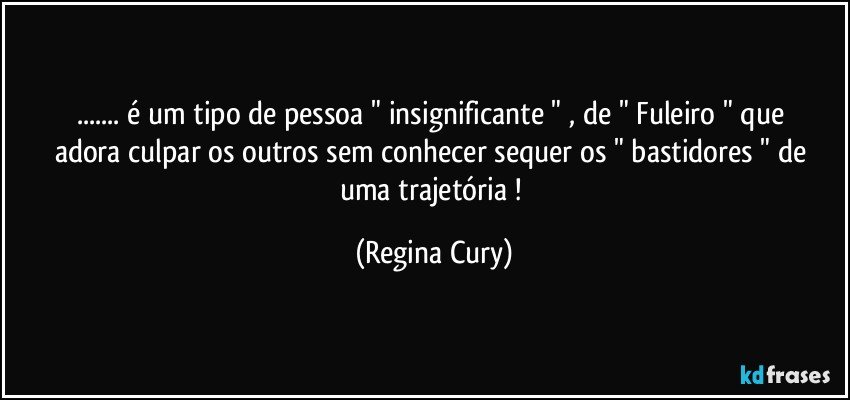 ... é  um  tipo de pessoa " insignificante  "  , de  " Fuleiro "  que adora culpar os outros  sem conhecer  sequer  os " bastidores " de uma trajetória ! (Regina Cury)