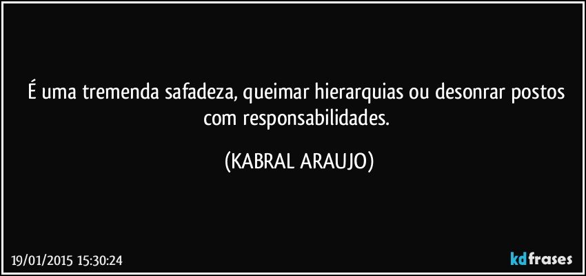 É uma tremenda safadeza, queimar hierarquias ou desonrar postos com responsabilidades. (KABRAL ARAUJO)