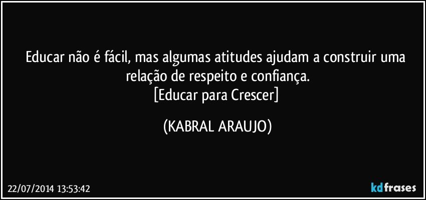 Educar não é fácil, mas algumas atitudes ajudam a construir uma relação de respeito e confiança.
[Educar para Crescer] (KABRAL ARAUJO)