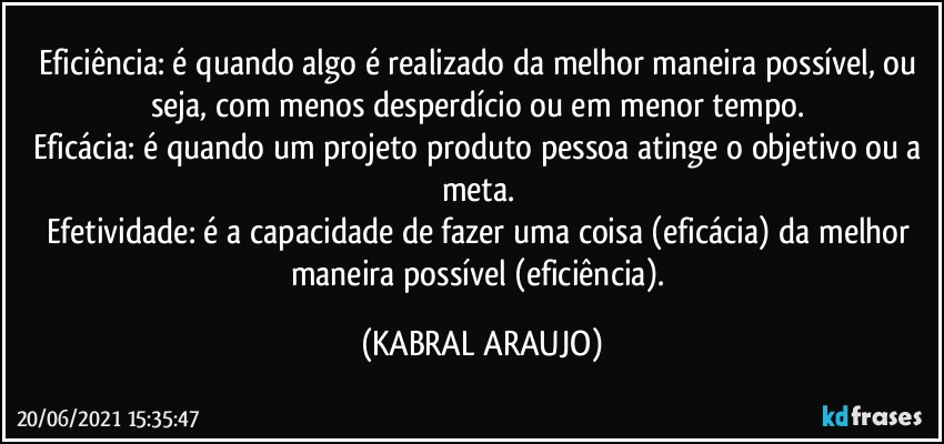 Eficiência: é quando algo é realizado da melhor maneira...