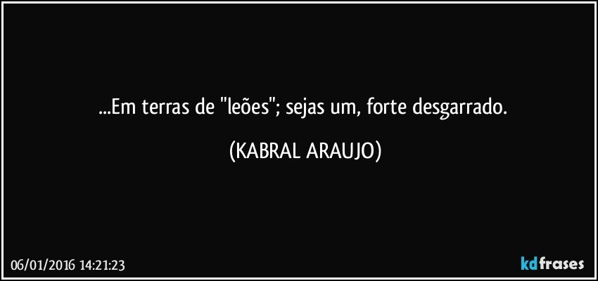 ...Em terras de "leões"; sejas um, forte desgarrado. (KABRAL ARAUJO)