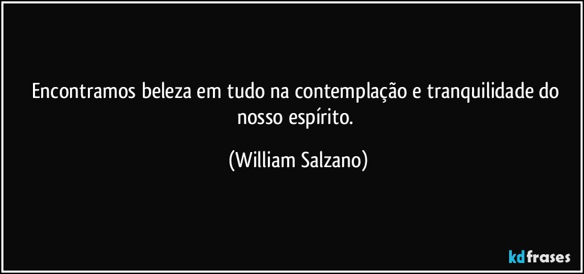 Encontramos beleza em tudo na contemplação e tranquilidade do nosso espírito. (William Salzano)