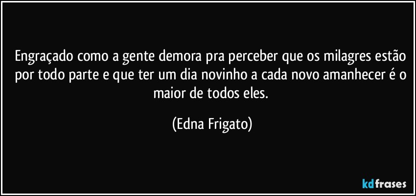 Engraçado como a gente demora pra perceber que os milagres estão por todo parte e que ter um dia novinho a cada novo amanhecer é o maior de todos eles. (Edna Frigato)