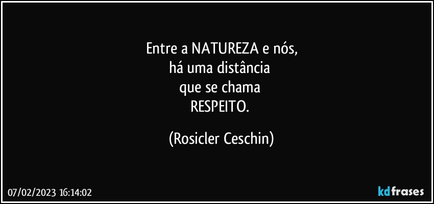 Entre a NATUREZA e nós,
há uma distância 
que se chama 
RESPEITO. (Rosicler Ceschin)