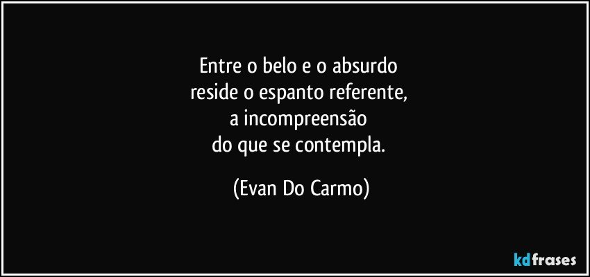 Entre o belo e o absurdo 
reside o espanto referente, 
a incompreensão 
do que se contempla. (Evan Do Carmo)