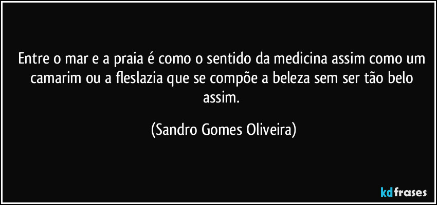 Entre o mar e a praia é como o sentido da medicina assim como um camarim ou a fleslazia que se compõe a beleza sem ser tão belo assim. (Sandro Gomes Oliveira)