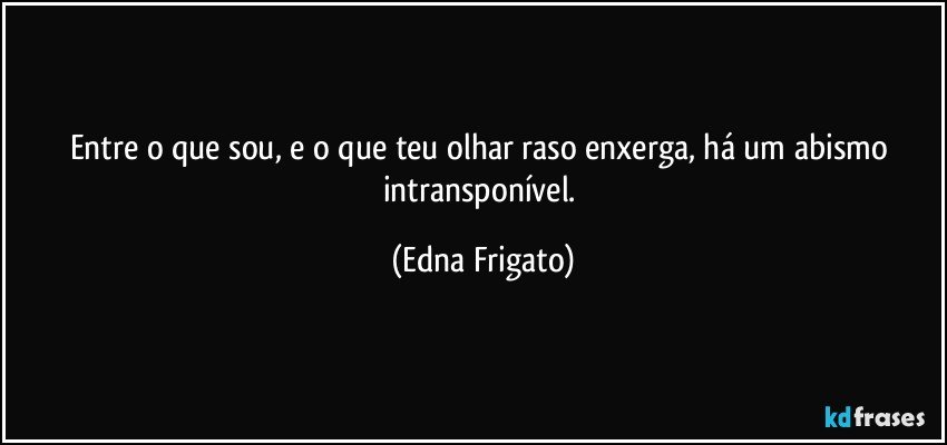 Entre o que sou, e o que teu olhar raso enxerga, há um abismo intransponível. (Edna Frigato)