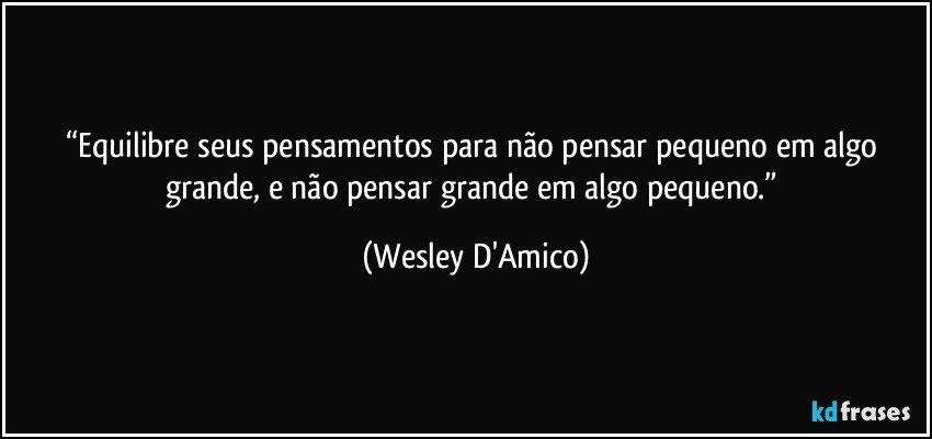 “Equilibre seus pensamentos para não pensar pequeno em algo grande, e não pensar grande em algo pequeno.” (Wesley D'Amico)