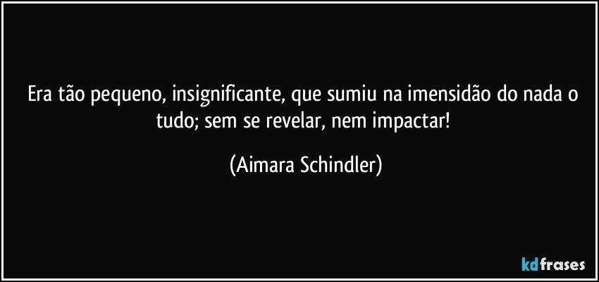 Era tão pequeno, insignificante, que sumiu na imensidão do nada o tudo;  sem se revelar, nem impactar! (Aimara Schindler)