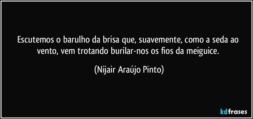 Escutemos o barulho da brisa que, suavemente, como a seda ao vento, vem trotando burilar-nos os fios da meiguice. (Nijair Araújo Pinto)