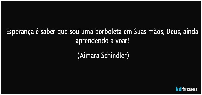 Esperança é saber que sou uma borboleta em Suas mãos, Deus, ainda aprendendo a voar! (Aimara Schindler)