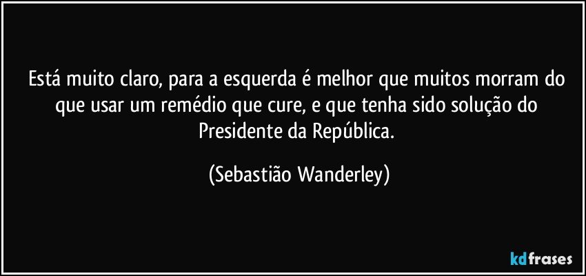 Está muito claro, para a esquerda é melhor que muitos morram do que usar um remédio que cure, e que tenha sido solução do Presidente da República. (Sebastião Wanderley)