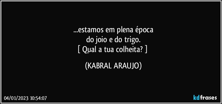 ...estamos em plena época
do joio e do trigo.
[ Qual a tua colheita? ] (KABRAL ARAUJO)