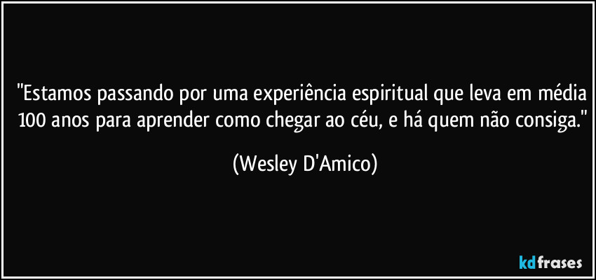 "Estamos passando por uma experiência espiritual que leva em média 100 anos para aprender como chegar ao céu, e há quem não consiga." (Wesley D'Amico)